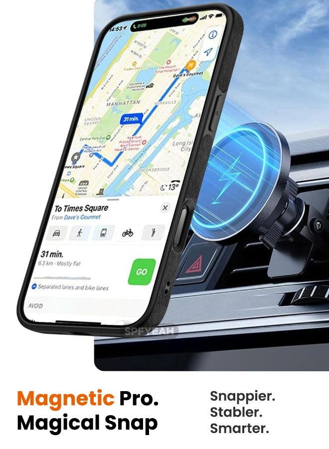 SPFYEAH Magnetic for iPhone 17 Pro Max Leather Case, Invisible Stand [Compatible with Magsafe] Luxury, Elegant, and Beautiful Design Cover, Non-Slip Vintage Looking Slim Kickstand Phone Cover, Black - Image 4