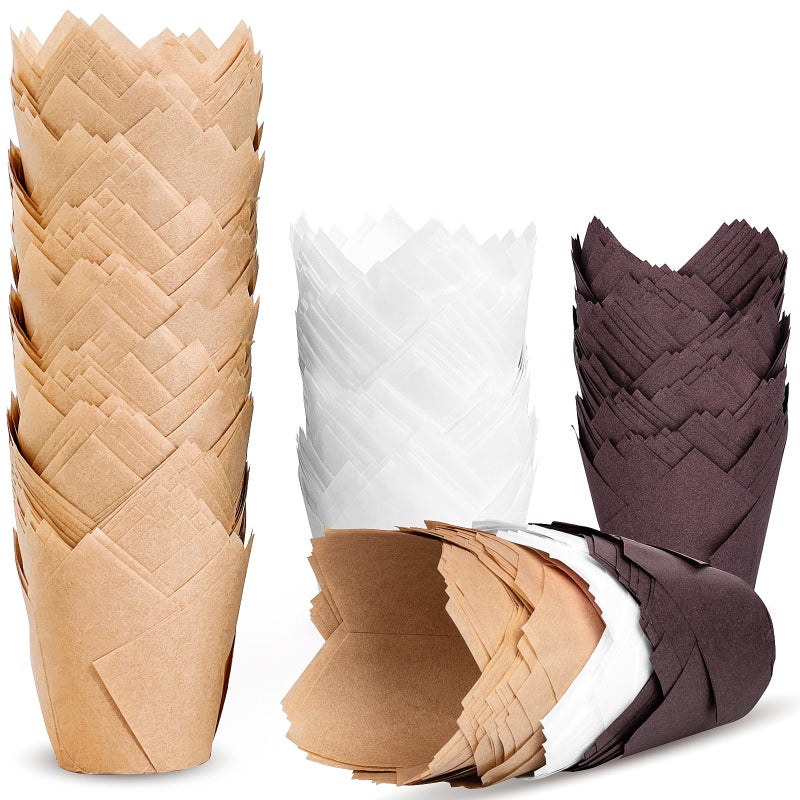 JIRNGLA 200pcs Tulip Cupcake Liners, Premium Muffin Liners Holders for Baking Cups, Greaseproof Cupcake Wrappers in Standard Size, Classic Parchment Paper Cupcake Liners for Party, Christmas by JIRNGLA - Image 1
