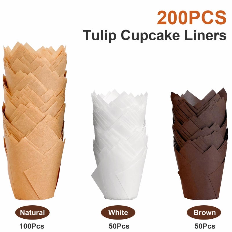 JIRNGLA 200pcs Tulip Cupcake Liners, Premium Muffin Liners Holders for Baking Cups, Greaseproof Cupcake Wrappers in Standard Size, Classic Parchment Paper Cupcake Liners for Party, Christmas by JIRNGLA - Image 3