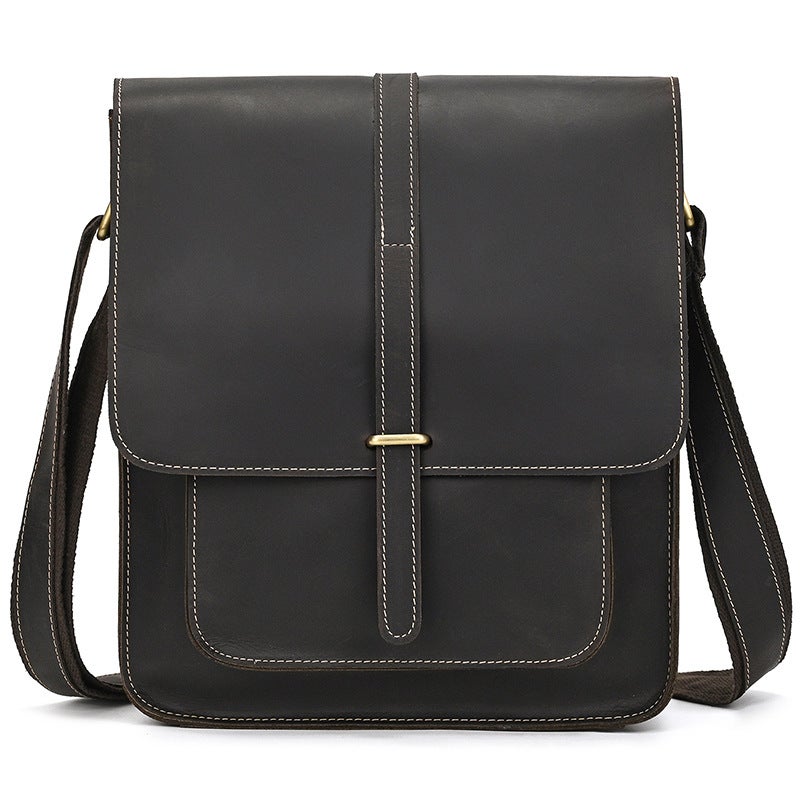 Men'S Genuine Leather Shoulder Bag, Crazy Horse Leather Crossbody Bag, Top Layer Cowhide Flap Shoulder Bag, Ipad Bag, Exclusively For Sales - Image 1