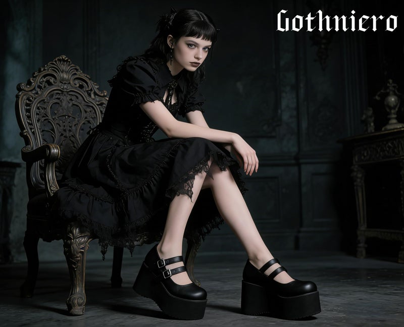Gothniero Womens Black Platform Mary Janes Goth Lolita Chunky Heel Pumps Gothic Cute Dress Shoes for Women with Ankle Strap Size5.5-10 - Image 5