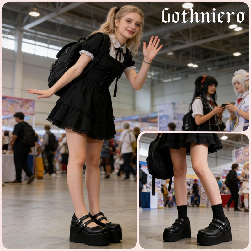 Gothniero Womens Black Platform Mary Janes Goth Lolita Chunky Heel Pumps Gothic Cute Dress Shoes for Women with Ankle Strap Size5.5-10 - Image 4
