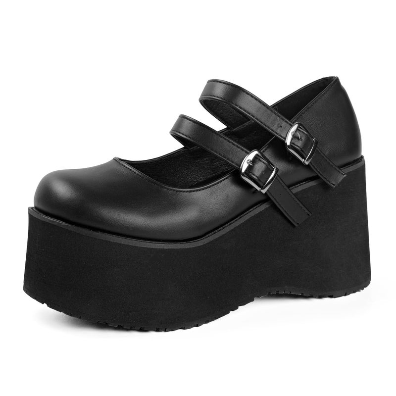 Gothniero Womens Black Platform Mary Janes Goth Lolita Chunky Heel Pumps Gothic Cute Dress Shoes for Women with Ankle Strap Size5.5-10 - Image 1