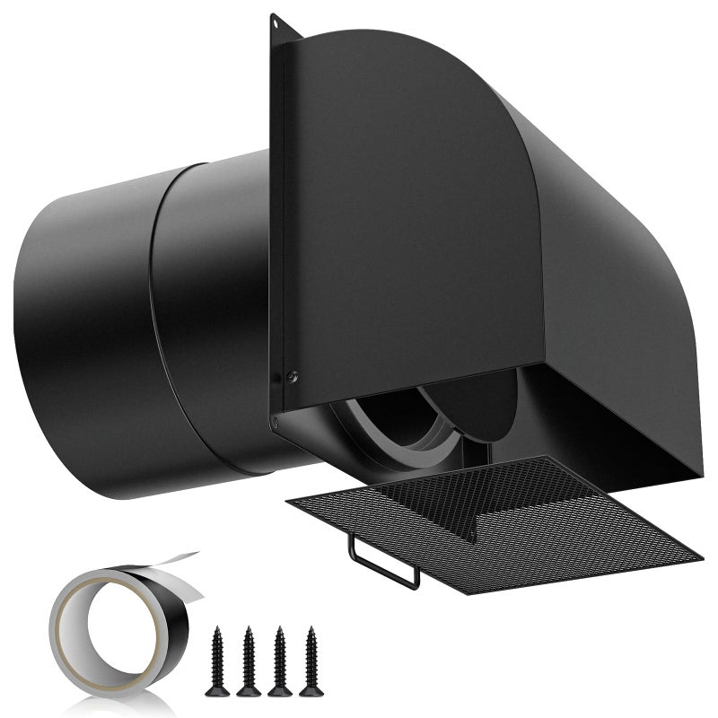 Hon&Guan [Upgraded] Hon&Guan 6 Inch Hooded Wall Vent with Removable Mesh and Cover, Arc-Shaped 6'' Exhaust Vent Cover Cap for Kitchen Range Hood/Dryer/Bathroom Exhaust(Galvanized Steel, Black) - Image 1