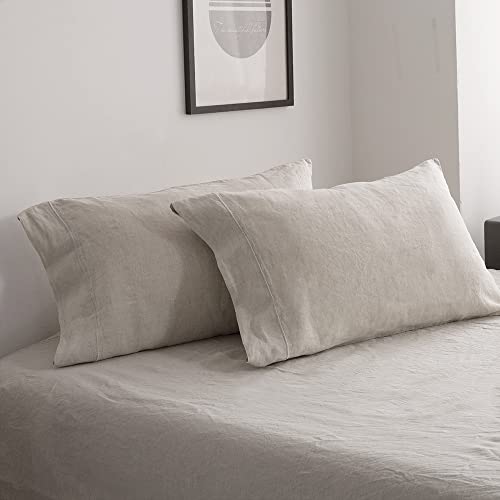 Simple&Opulence 100% French Linen Pillowcase Queen Size-Set of 2- Washed Solid Color Pillow Cases Embroidered -Soft and Durable (Linen, 20''x30'') - Image 1