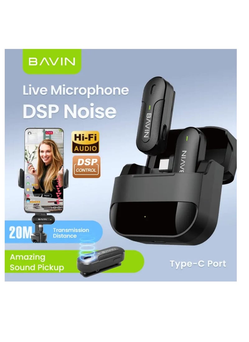 Bavin Dual Wireless Lavalier Microphone for Audio and Video Recording Compatible with Type-C Devices  - Image 1