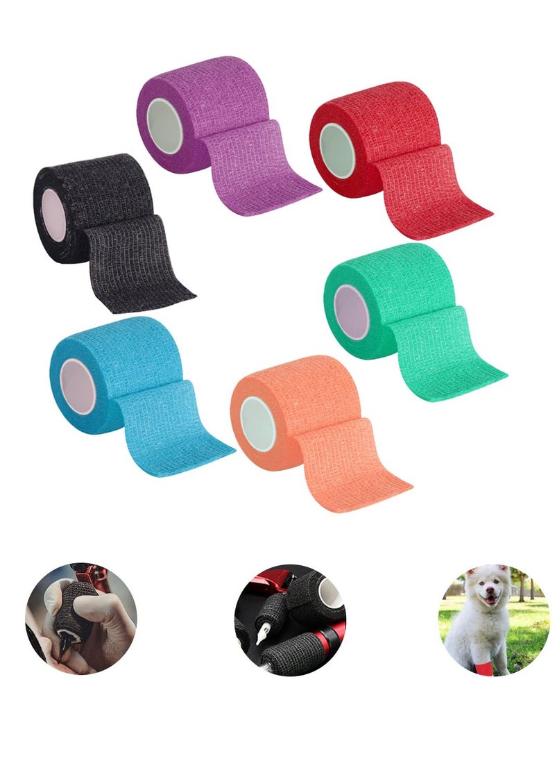 ARC Tattoo Machine Tape, 6 Pcs Self-Adhesive Bandage 2" x 5 Yards Tattoo Grip Wrap Cover Breathable Cohesive Elastic Bandage Rolls for Tattoo Machine Tube Accessories, Sports Tape (6Pcs Mixed)  - Image 1