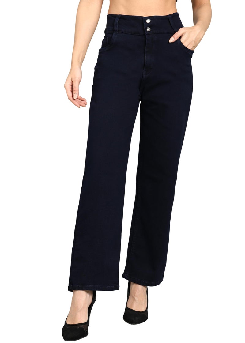 Nifty Women's Denim Stretchable 2-Button Straight Fit Jeans (1472_BLU_28_Blue_28) - Image 1