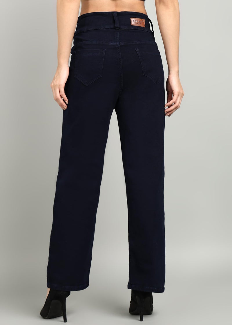 Nifty Women's Denim Stretchable 2-Button Straight Fit Jeans (1472_BLU_28_Blue_28) - Image 4