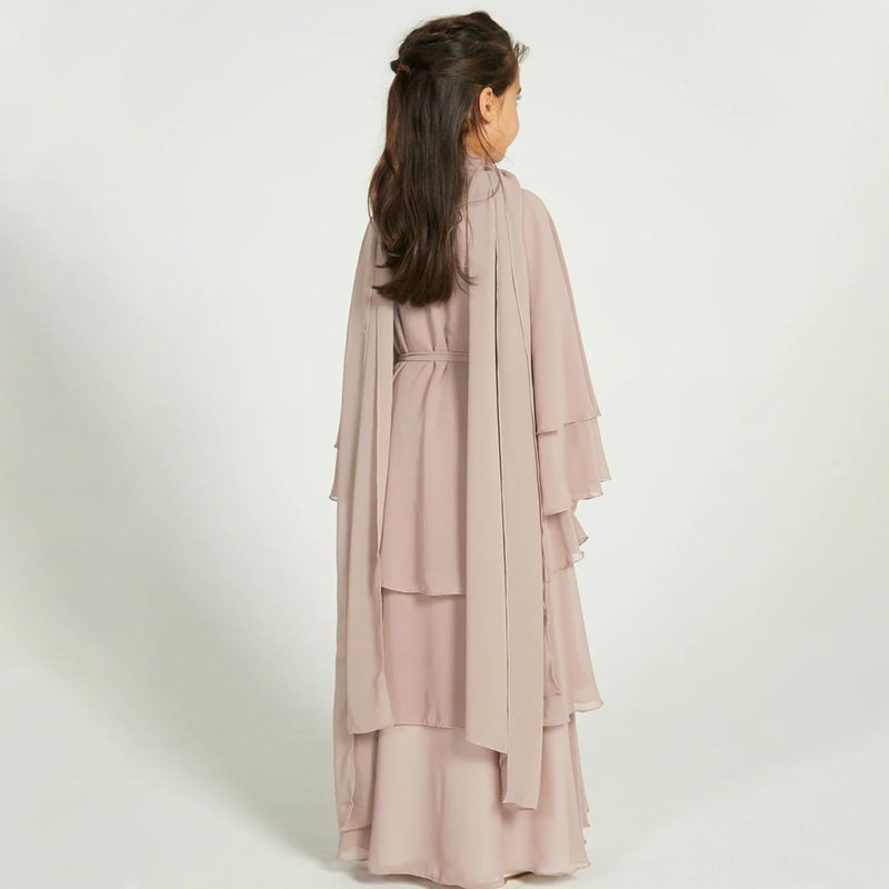 Muslim Chiffon Abaya for Girls - Open Front Cardigan Modest Dress in Champagne - Image 5