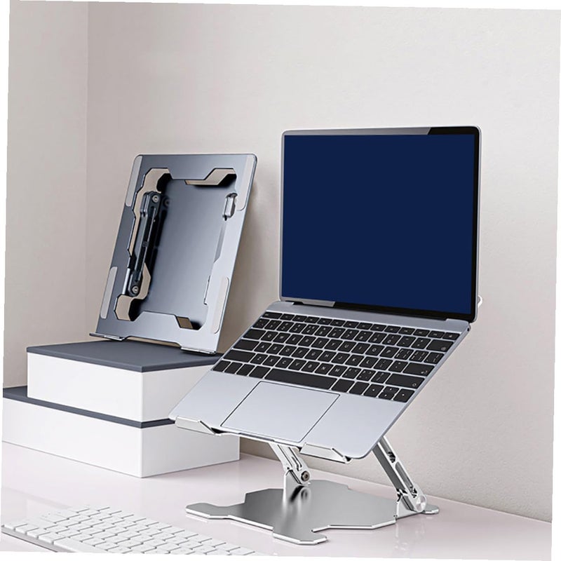 Adjustable Silver Alloy Laptop Stand with Cooling Vent Portable Riser for Home Office - Image 3