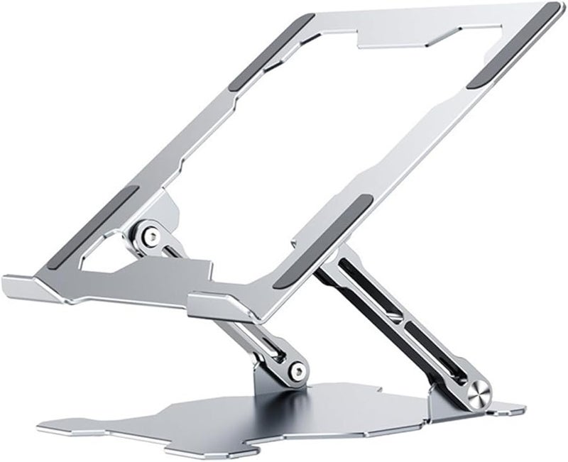 Adjustable Silver Alloy Laptop Stand with Cooling Vent Portable Riser for Home Office - Image 1