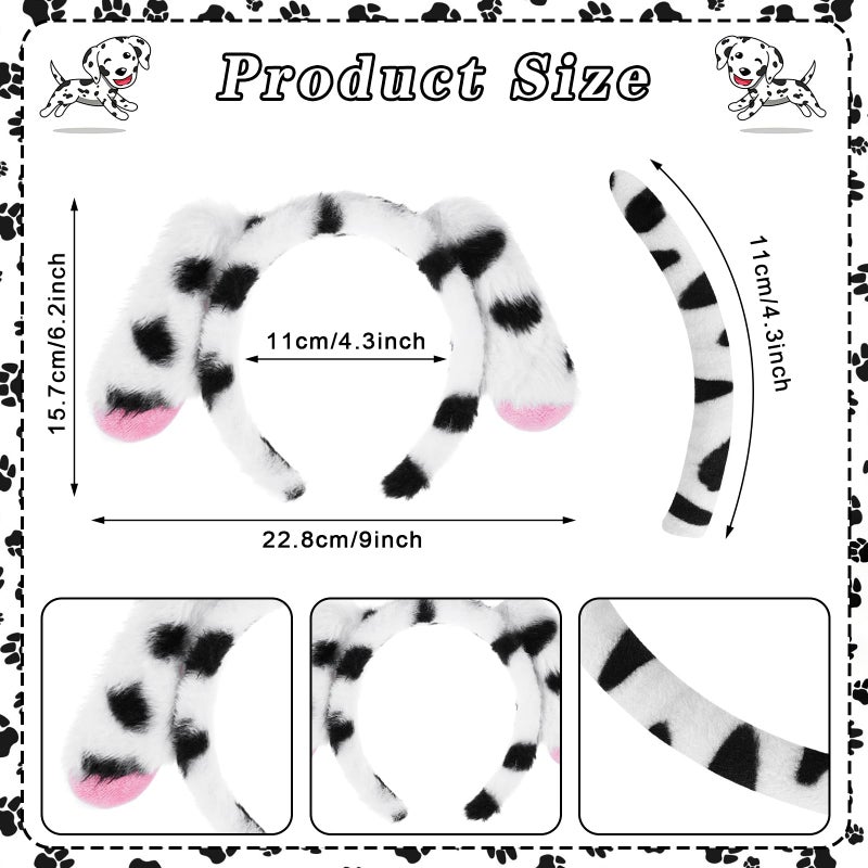 Fabllewavi 13 Pcs Dalmatian Costume Accessories - Ear Headband Nose Tail Stickers Gloves Tights Tutu for 100 Days of School Dress Up (Dalmatian) - Image 2