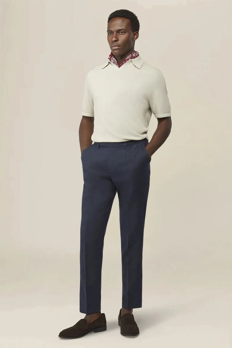 Men's trousers in 100% linen - DK Blue