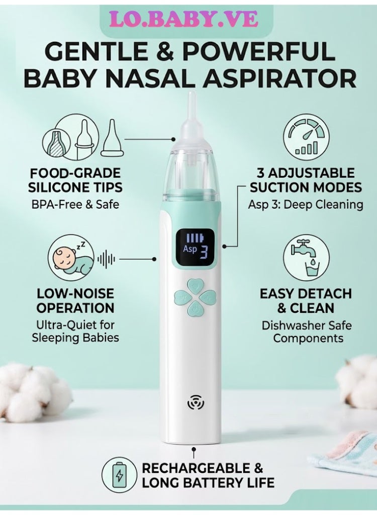 LO.BABY.VE Baby Electric Nasal Aspirator，Music Soothing Function Rechargeable Portable Nose Cleaner - Image 2