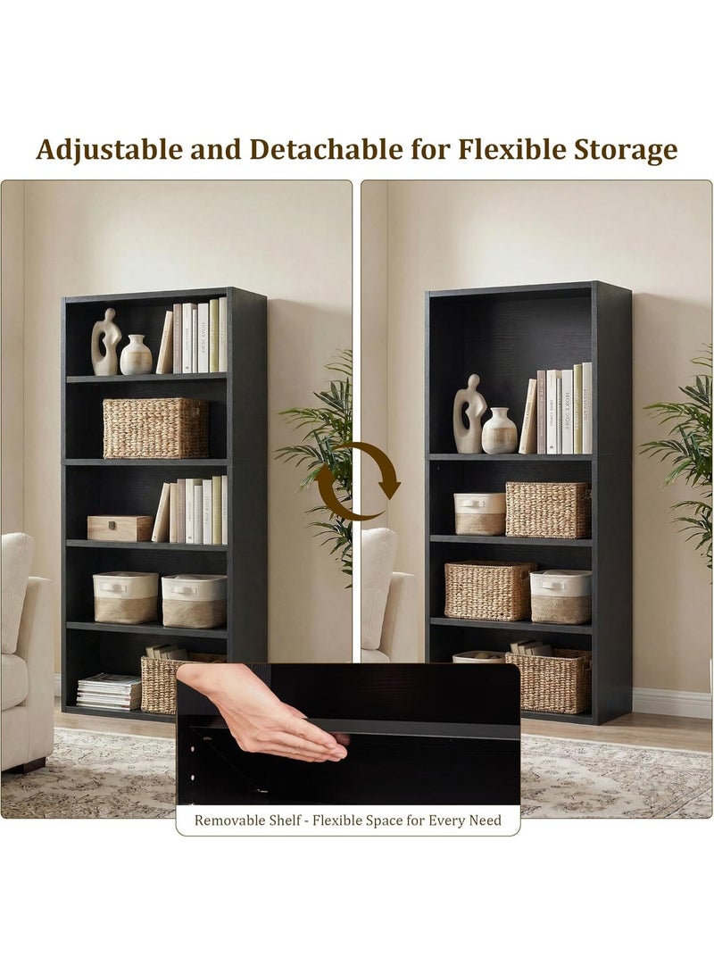 Gogoya Bookshelf,Industrial 5 Shelf Bookcase,Large 53 Inch Tall Floor Standing Open Bookshelf for Home Office, Living Room, and Bedroom Storage,Black - Image 2