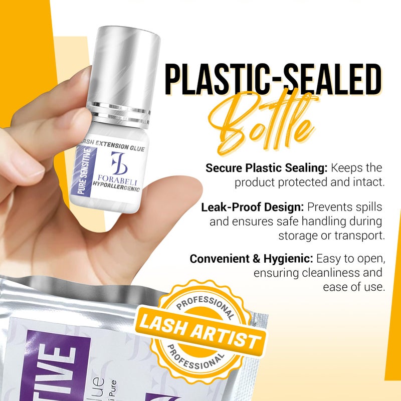 Forabeli Pure Sensitive Lash Extension Glue, 7â€“8 Sec Drying, No Fume, No Irritation, Gentle, Professional Eyelash Extension Glue for Beginner Lash Artists, Lash Adhesive for Eyelash Extensions - Image 4