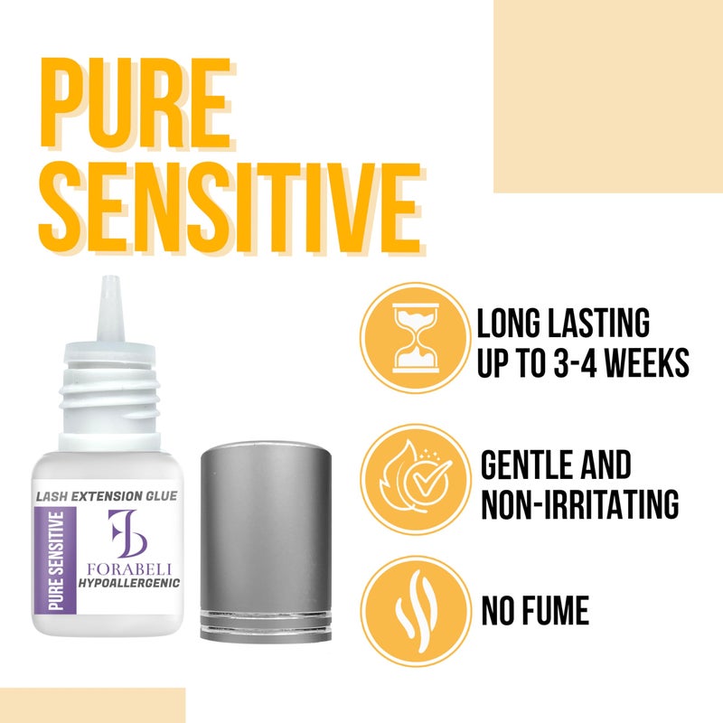 Forabeli Pure Sensitive Lash Extension Glue, 7â€“8 Sec Drying, No Fume, No Irritation, Gentle, Professional Eyelash Extension Glue for Beginner Lash Artists, Lash Adhesive for Eyelash Extensions - Image 5
