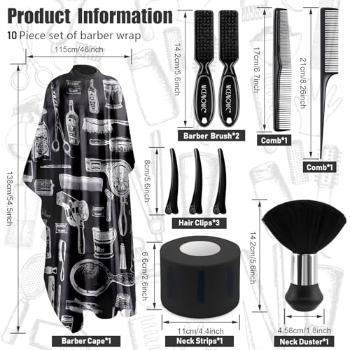 NICEMOVIC 10 in 1 Hair Cutting Barber Cape with Neck Duster Brush Barber Brush Neck Strips Hair Combs Hair Clips Professional Barber Accessories Cleaning Supplies for Salon Haircut Styling - Image 3