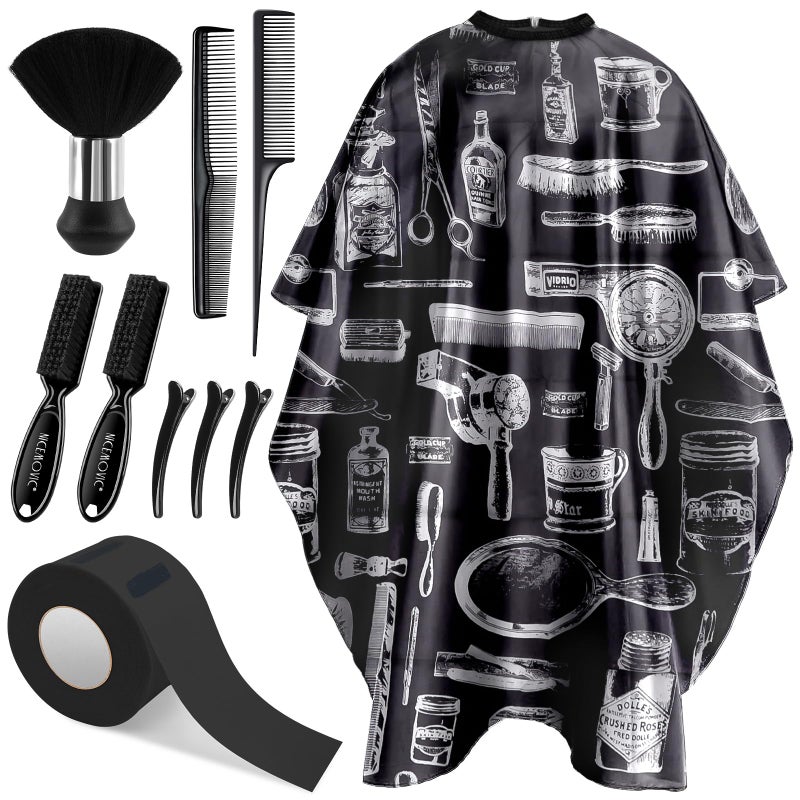 NICEMOVIC 10 in 1 Hair Cutting Barber Cape with Neck Duster Brush Barber Brush Neck Strips Hair Combs Hair Clips Professional Barber Accessories Cleaning Supplies for Salon Haircut Styling - Image 2