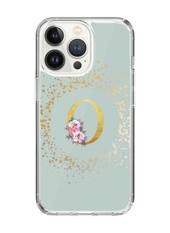 Classic Clear Case For iPhone 14 Pro, Hybrid Soft Case Thin Cover- Custom Monogram Initial Letter Floral Pattern Alphabet - O(Light Green)