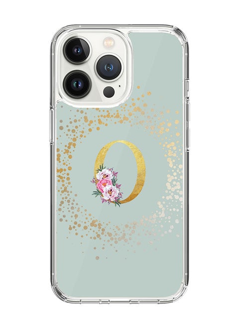 Classic Clear Case For iPhone 14 Pro, Hybrid Soft Case Thin Cover- Custom Monogram Initial Letter Floral Pattern Alphabet - O(Light Green)