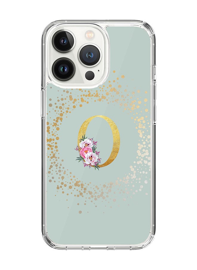 Stylizedd - Classic Clear Case For iPhone 14 Pro, Hybrid Soft Case Thin Cover- Custom Monogram Initial Letter Floral Pattern Alphabet - O(Light Green) - Image 1