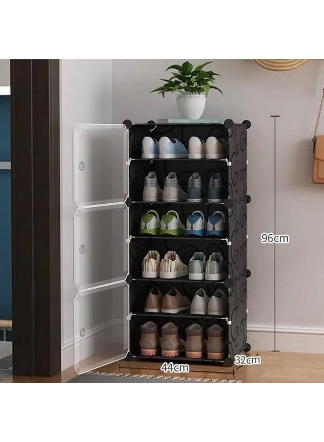 Zemic Zemic DIY Portable Shoe Rack for Home Plastic Shelves Household, Shelf Shoe Rack with Dustproof Door for Heels/Slippers/Boots for Entryway or Bedroom (Black, 6-Shelf-3-Door)  - Image 2