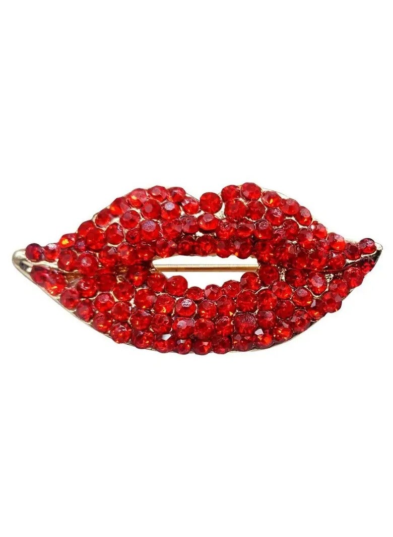 Goolsky Crystal Lips Kiss Costume Brooches Corsage Scarf Clips Brooch Pins Safety Pin Women Clothing Decoration - Image 1