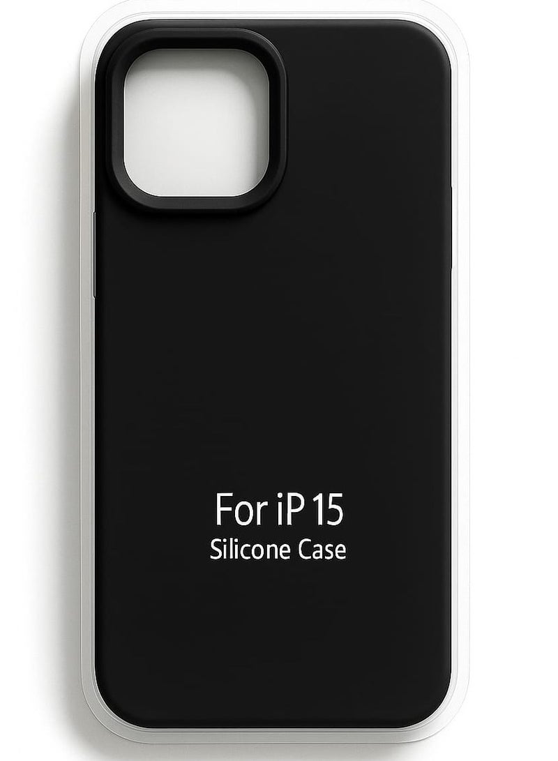 iPhone 15 Silicone Case – Slim Shockproof Protective Back Cover, Soft & Lightweight, Black - Image 1