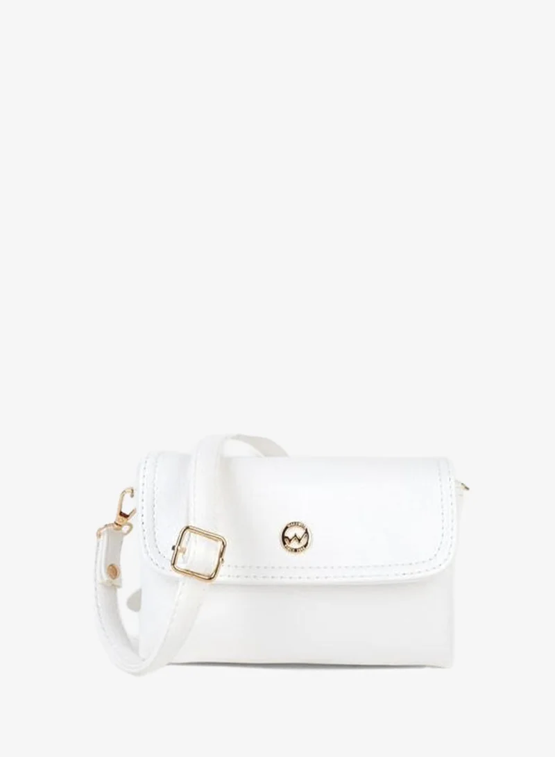 Women's Lilya White Small Size 2-Compartment Covered Zipper and Snap Closure Hand, Shoulder, and Crossbody Bag.