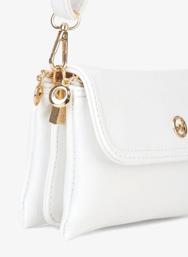 Vivaq Women's Lilya White Small Size 2-Compartment Covered Zipper and Snap Closure Hand, Shoulder, and Crossbody Bag.