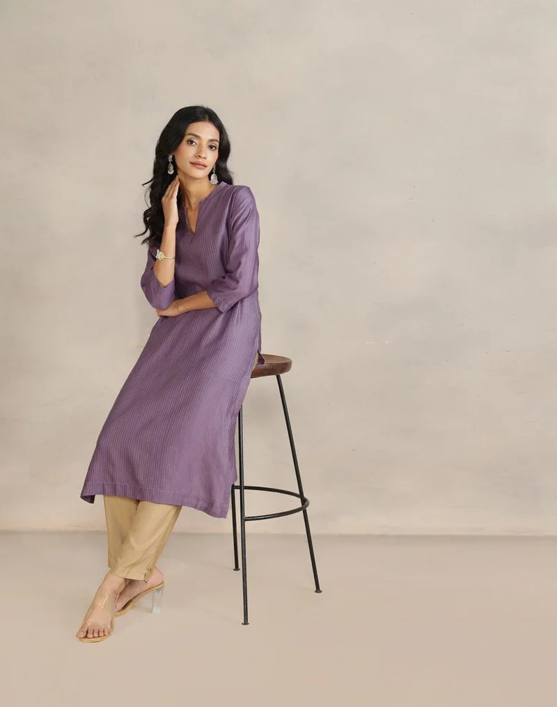 Fabindia Purple Cotton Silk Long Kurta