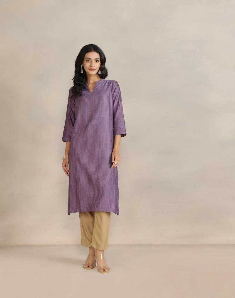 Fabindia Purple Cotton Silk Long Kurta