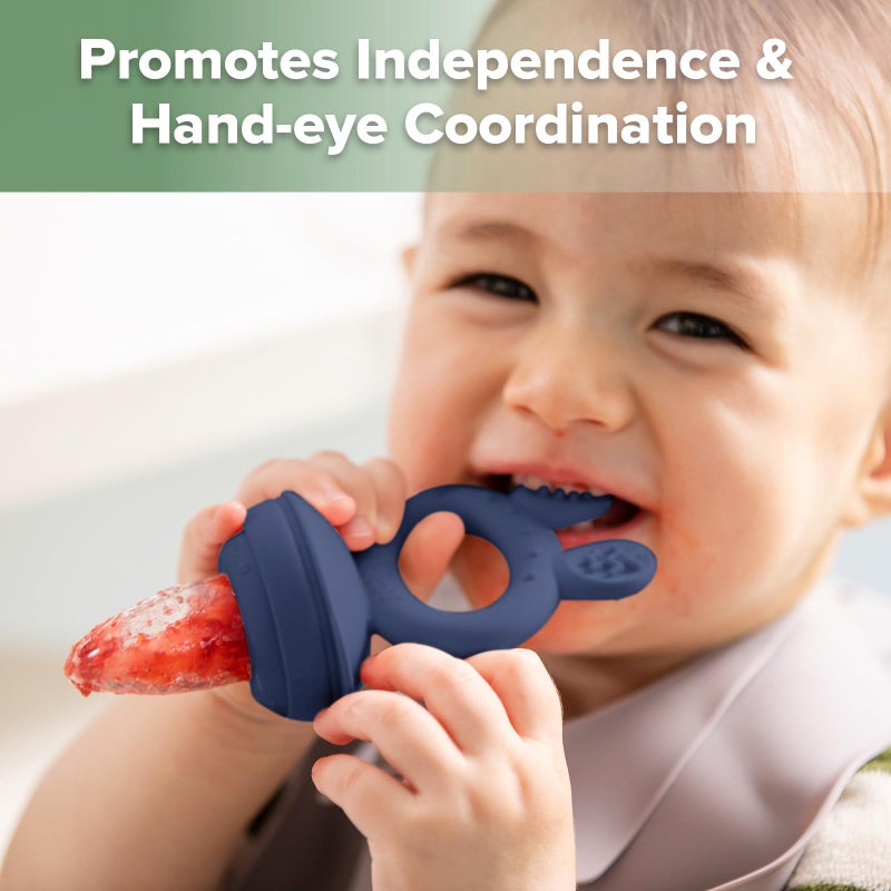 Haakaa Baby Fruit Food Feeder & Mini Freezer Nibble Tray Combo, Breastmilk Popsicle Molds for Baby Cooling Relief, BPA Free Silicone Feeder for Safe Infant Self Feeding, 4 Month+ (Steel Blue) - Image 5