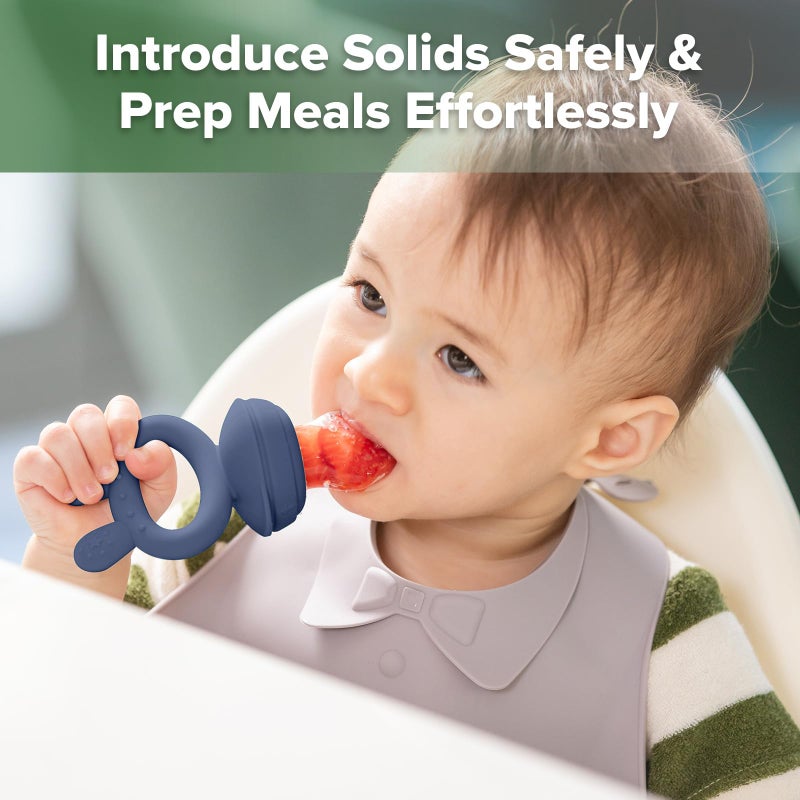 Haakaa Baby Fruit Food Feeder & Mini Freezer Nibble Tray Combo, Breastmilk Popsicle Molds for Baby Cooling Relief, BPA Free Silicone Feeder for Safe Infant Self Feeding, 4 Month+ (Steel Blue) - Image 2