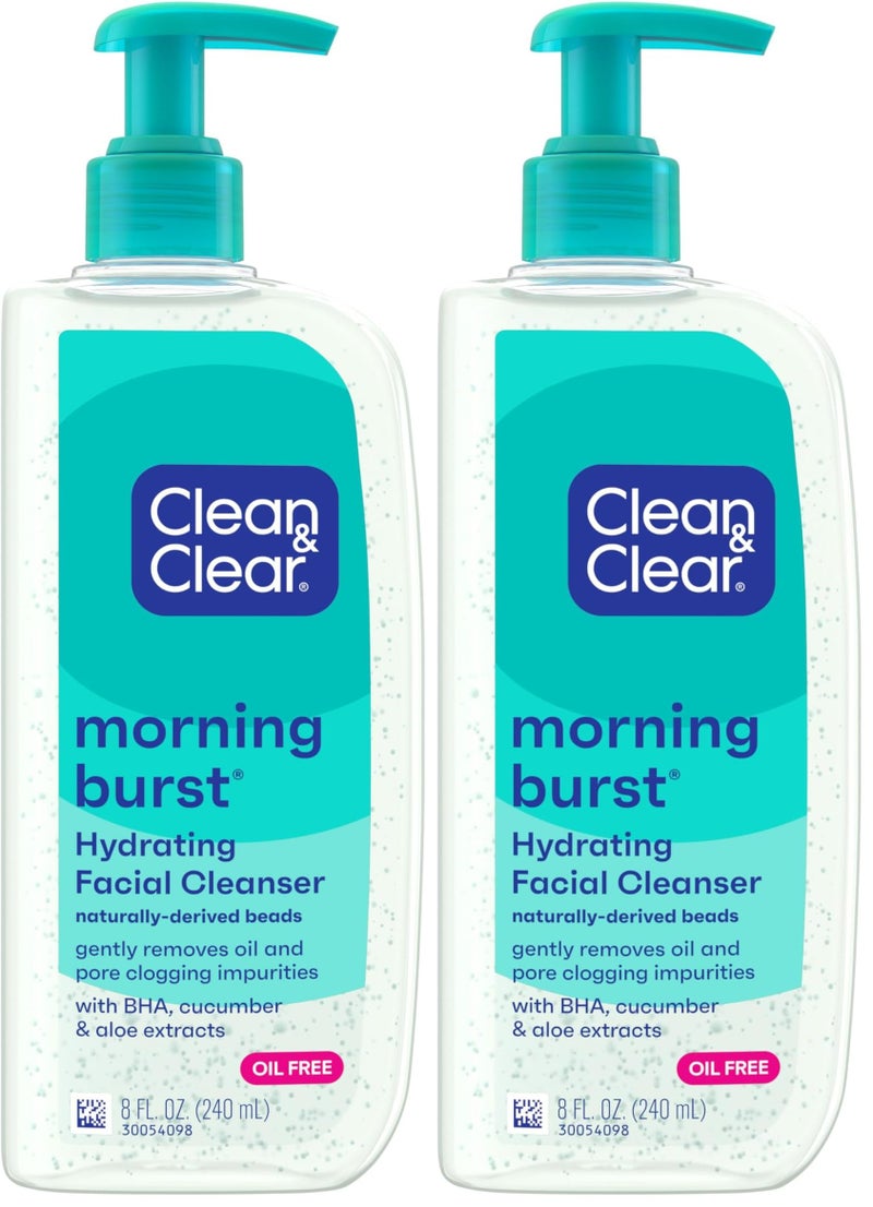 Clean & Clear Morning Burst Oil-Free Hydrating Facial Cleanser with BHA, Cucumber & Aloe Extracts, Face Wash Gently Removes Oil & Pore Clogging Impurities, 8 fl. oz (Pack of 2) - Image 1