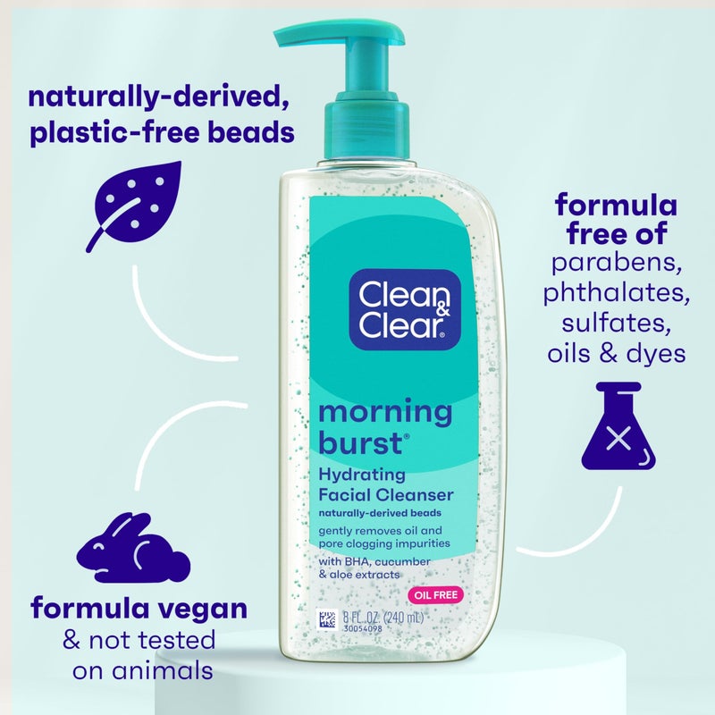 Clean & Clear Morning Burst Oil-Free Hydrating Facial Cleanser with BHA, Cucumber & Aloe Extracts, Face Wash Gently Removes Oil & Pore Clogging Impurities, 8 fl. oz (Pack of 2) - Image 3