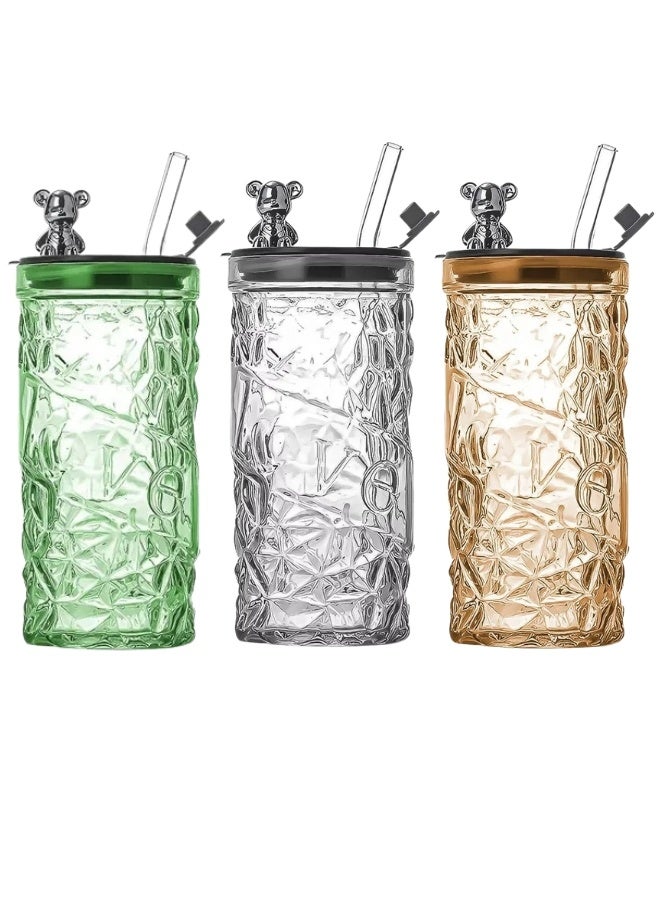 Glass Cup with Straw and Lid Reusable and Direct Drinking with Mouth for Dual Use 400ml  - Image 1