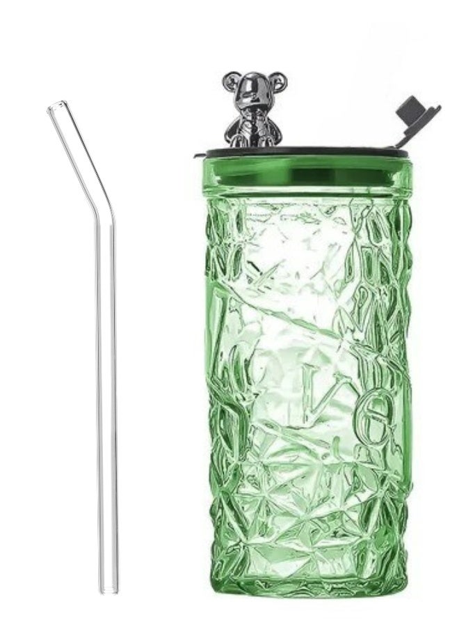 Glass Cup with Straw and Lid Reusable and Direct Drinking with Mouth for Dual Use 400ml  - Image 4
