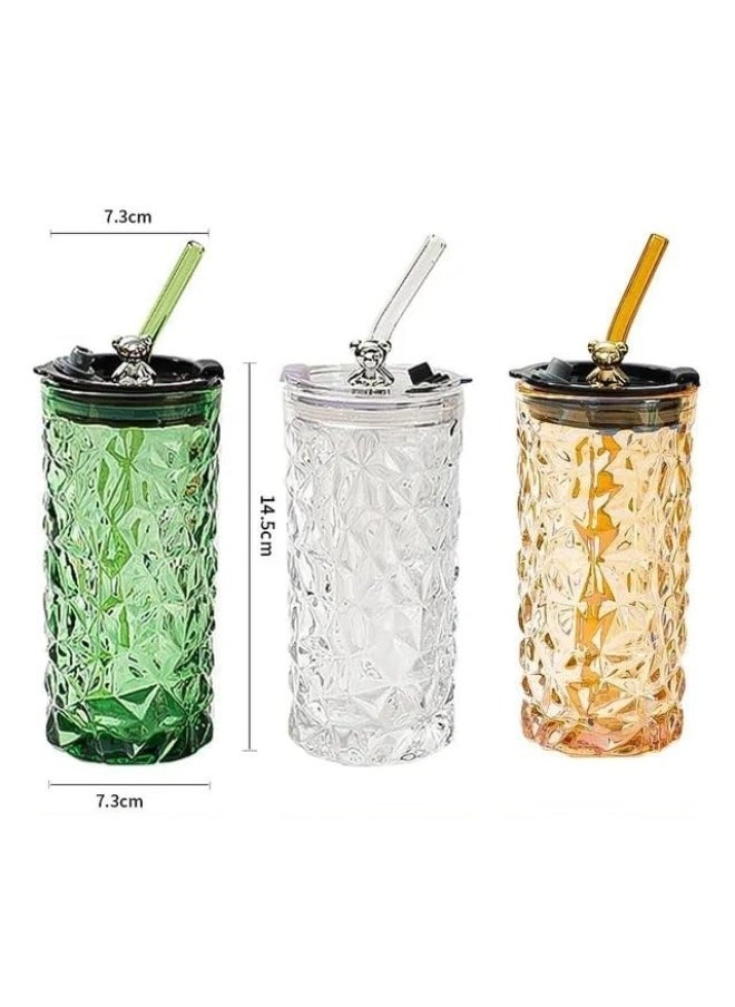 Generic - Glass Cup with Straw and Lid Reusable and Direct Drinking with Mouth for Dual Use 400ml - Image 1