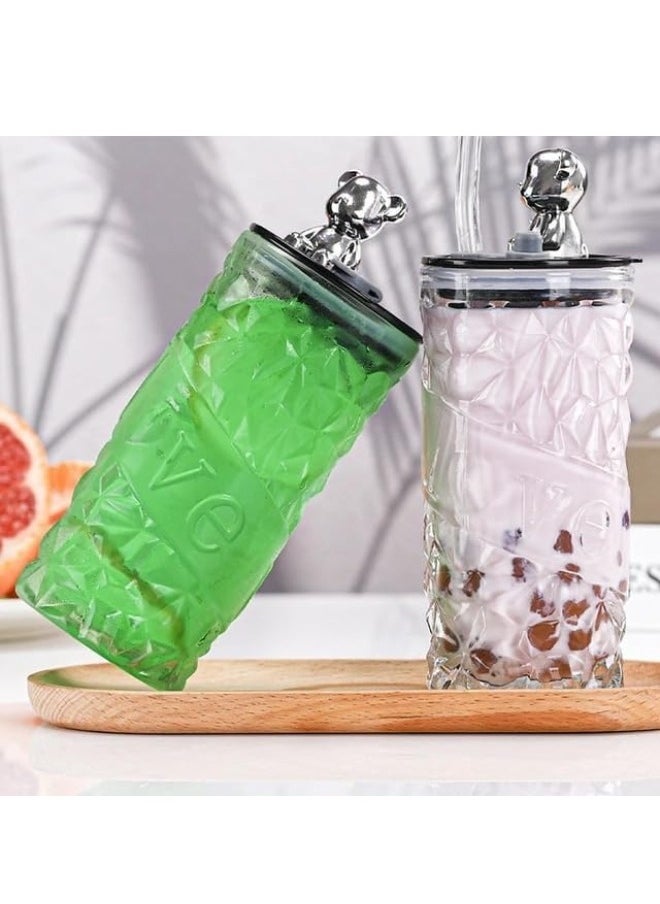 Generic - Glass Cup with Straw and Lid Reusable and Direct Drinking with Mouth for Dual Use 400ml - Image 1
