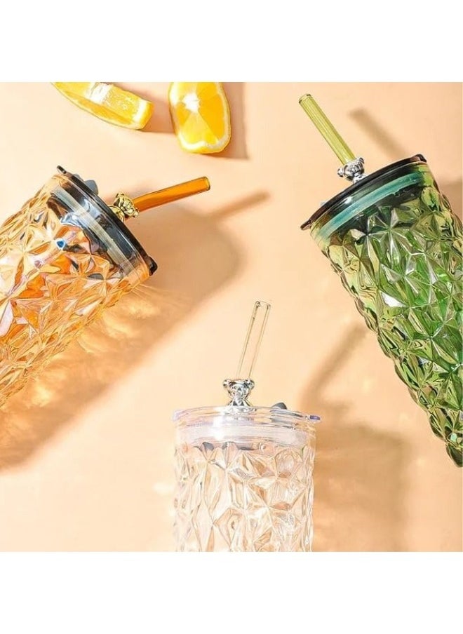 Generic - Glass Cup with Straw and Lid Reusable and Direct Drinking with Mouth for Dual Use 400ml - Image 1