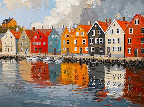 Cross & Glory Cross Glory Fjord Facades Norways Waters Edge 1000 Piece Jigsaw Puzzle for Adults Norwegian Village Scene Challenging Vivid Detail Ideal for Puzzle Enthusiasts - Image 1