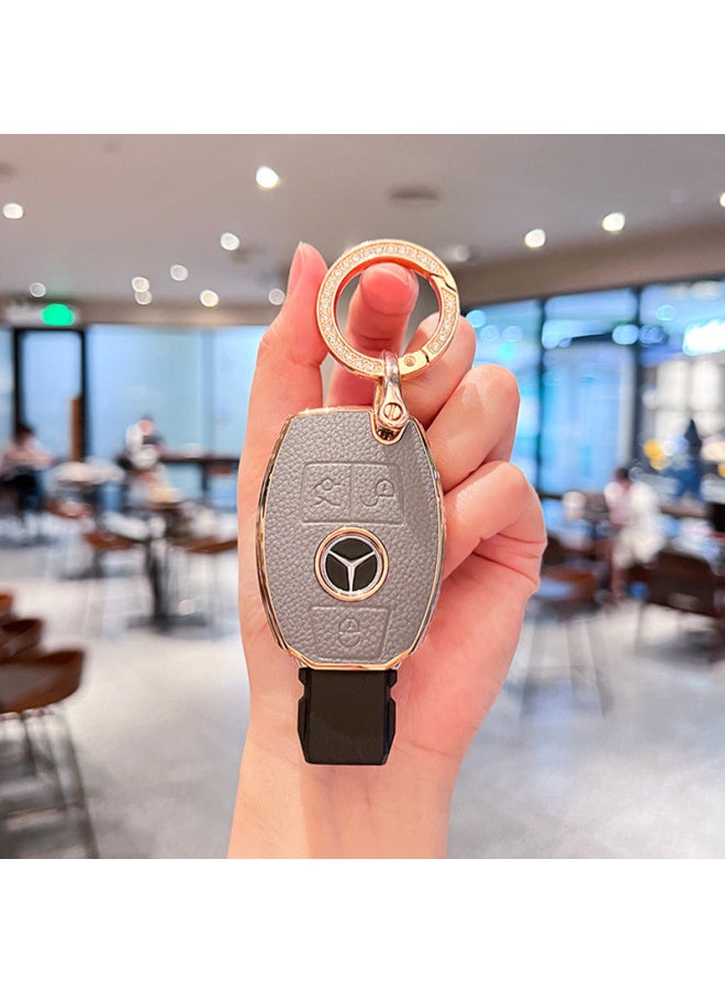 Generic - Suitable For Mercedes-Benz Key Cover C- Class C200L/GLC260L/E-class E300GLE/GLA200/S-class Buckle Case-Color:Mercedes-benz A Three-button [dark Jade Black] Single Shell + Four-leaf Clover Rope - Image 1