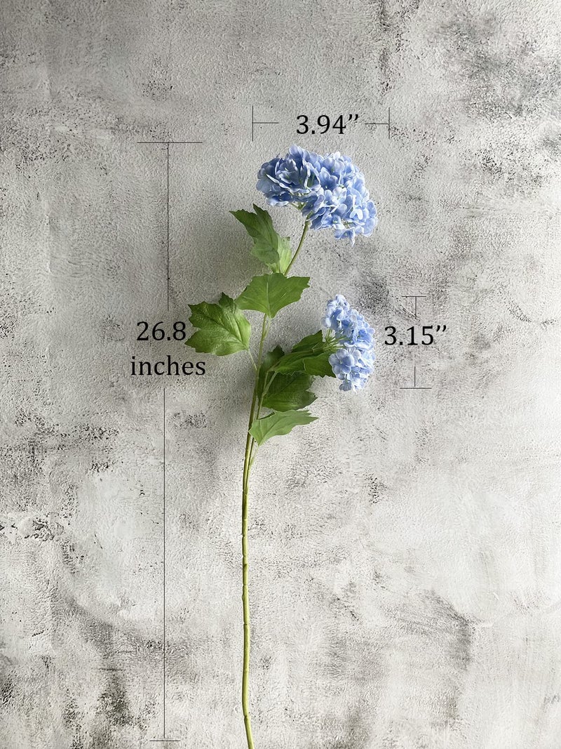 YalzoneMet 4 Pcs Artificial Snowball Viburnum Hydrangea Flower 26.8'' Blue Small Real Touch Faux Latex Long Stem for Christmas Home Decoration Xmas Table - Image 5