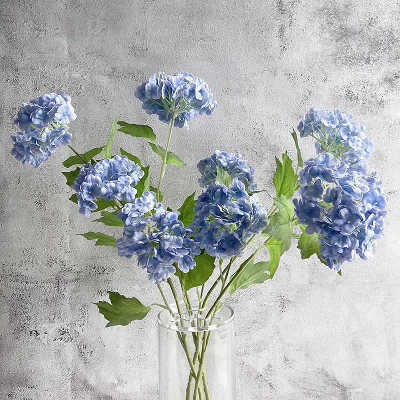 YalzoneMet 4 Pcs Artificial Snowball Viburnum Hydrangea Flower 26.8'' Blue Small Real Touch Faux Latex Long Stem for Christmas Home Decoration Xmas Table - Image 1