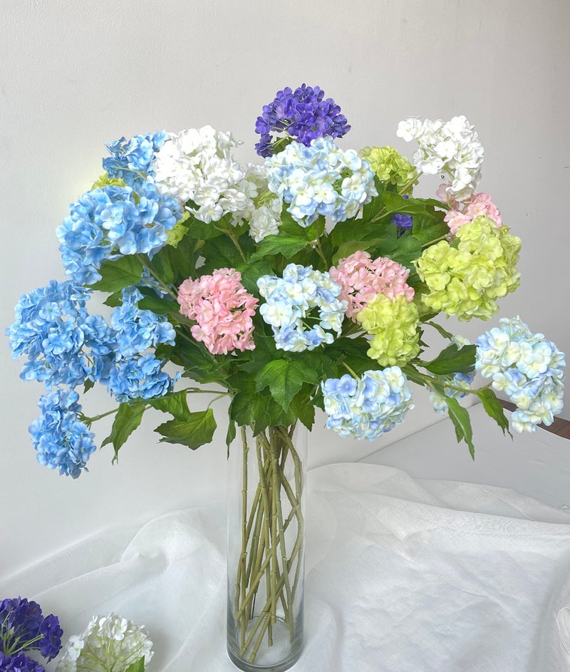 YalzoneMet 4 Pcs Artificial Snowball Viburnum Hydrangea Flower 26.8'' Blue Small Real Touch Faux Latex Long Stem for Christmas Home Decoration Xmas Table - Image 4