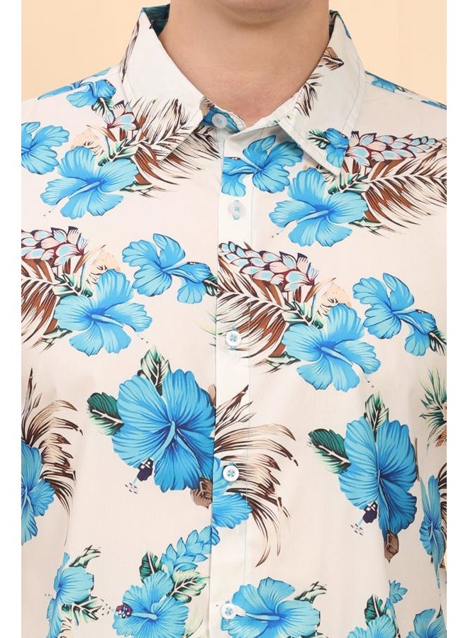 ENCIGER Men's Tropical Floral Shirt Half Sleeve Casual Hawaiian Button Down Shirt for Beach & Vacation Wear (MS1_White Turquoise_XXL) - Image 4