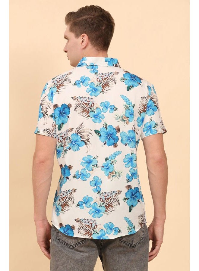 ENCIGER Men's Tropical Floral Shirt Half Sleeve Casual Hawaiian Button Down Shirt for Beach & Vacation Wear (MS1_White Turquoise_XXL) - Image 2